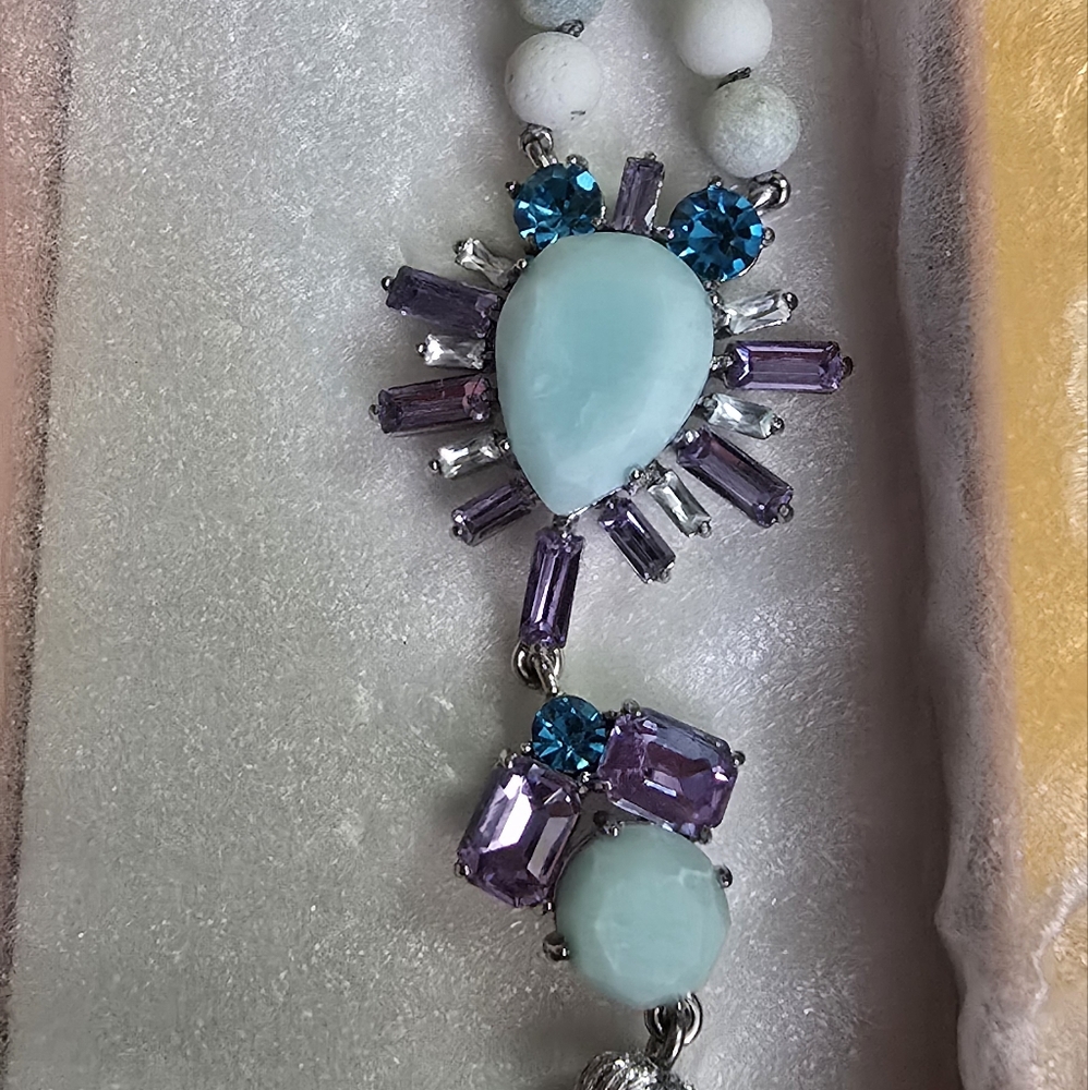 Blue and Purple Crystal Necklace with Silver Accents